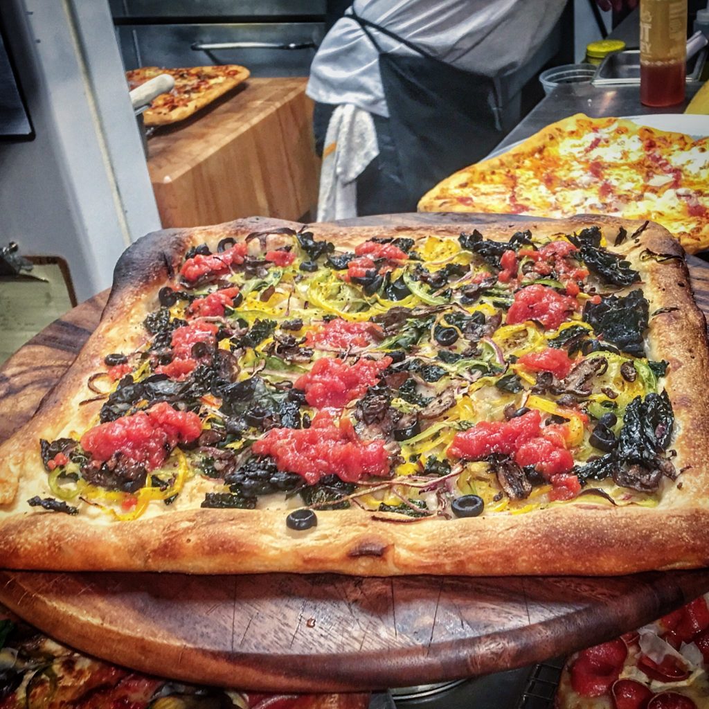 Looking for vegan pizza in Las Vegas? The new Good Pie has New York, Grandma and Detroit-style vegan pizza. For more vegan food in Las Vegas, visit www.vegansbaby.com/vegansbaby2018